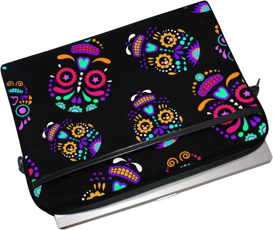Day of The Dead Colorful Sugar Skull Floral Laptop Case Bag Sleeve Portable/Crossbody Messenger Briefcase Convertible w/Strap Pocket for MacBook Air/Pro Surface Dell ASUS hp Lenovo 15-15.4 inc