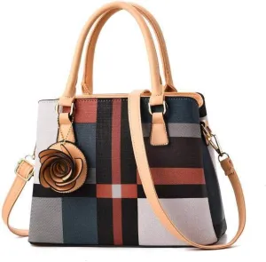 Dayfine Women's Hit Color Plaid PU Tote Middle-aged Ladies Large-capacity One-shoulder Diagonal Bag