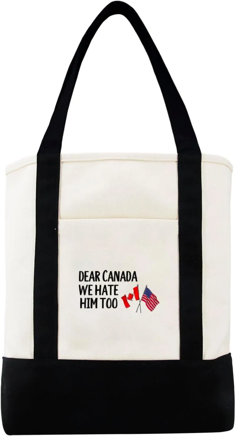 Dear Canada We Hate Him Too Large Canvas Tote Bag For Men
