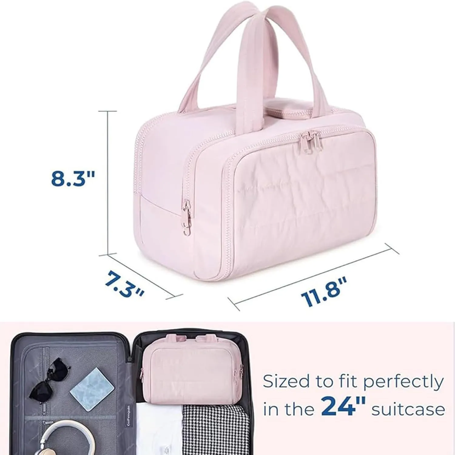 Decisive Makeup Bag, Elouva Toiletry Bag, Large Capacity Wide-Open Travel Cosmetic Bag, Lightweight Waterproof Puffer Storage Bag, Dry-and-Wet Separation with 4 Compartments for Easy Access (Beige)