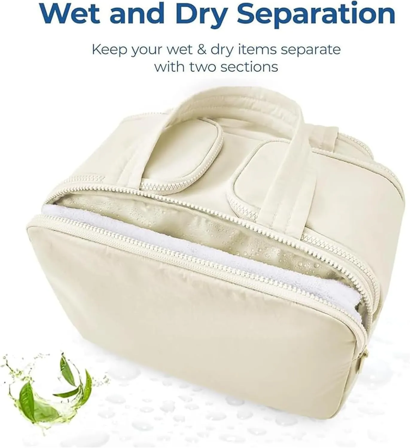 Decisive Makeup Bag, Elouva Toiletry Bag, Large Capacity Wide-Open Travel Cosmetic Bag, Lightweight Waterproof Puffer Storage Bag, Dry-and-Wet Separation with 4 Compartments for Easy Access (Beige)