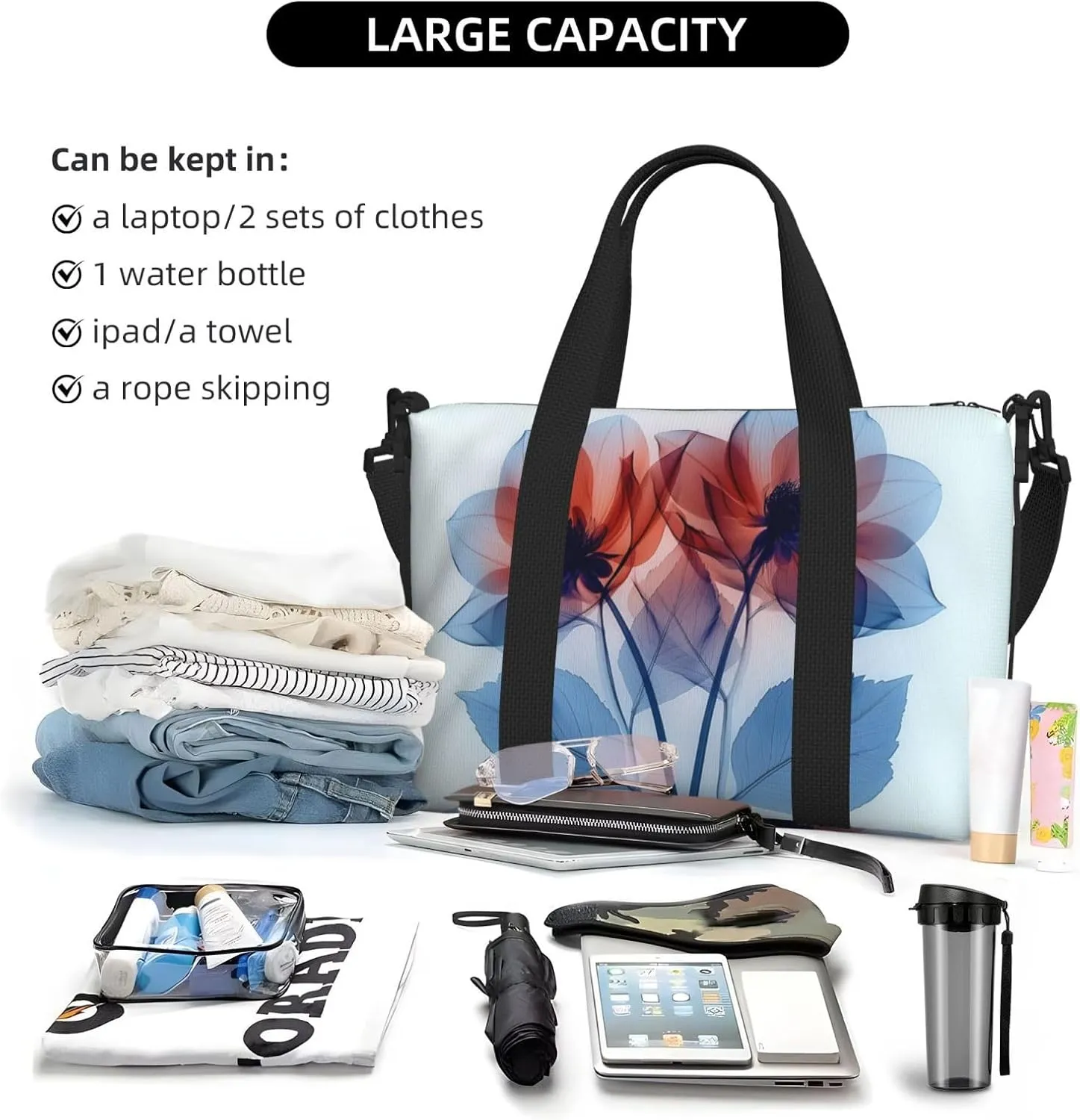 deep purple dahlia blossom print Travel Duffel Bag, Sports Tote Gym Bag, Swim Pool Bag Large Shoulder Tote Bag for Beach Weekender