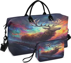 Deer Battle Travel Duffel Bags with Toiletry Bag and Adjustable Strap for Travel Gym Yoga