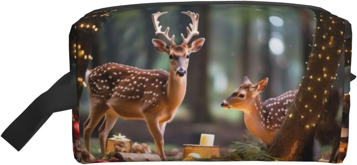 Deer Tree Christmas Print Travel Toiletry Organizer Bag, Cosmetic & Storage Pouch For Travel And Daily Use