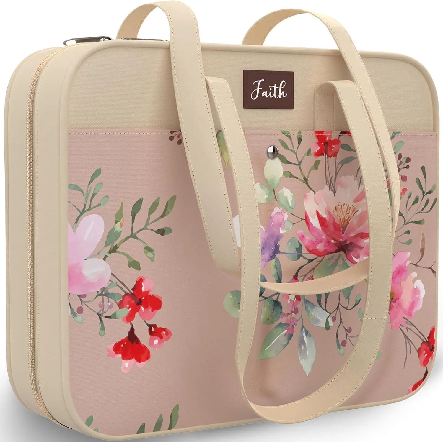 DEHITE Bible Bags for Women – Milky Floral Bible Carrying Case – Tote Bag Large – Book Size 11.8 x 10 x 4.1 in – Pen Slot – Zippered Pocket – Shoulder Strap – Premium Fabric – Christian Gift