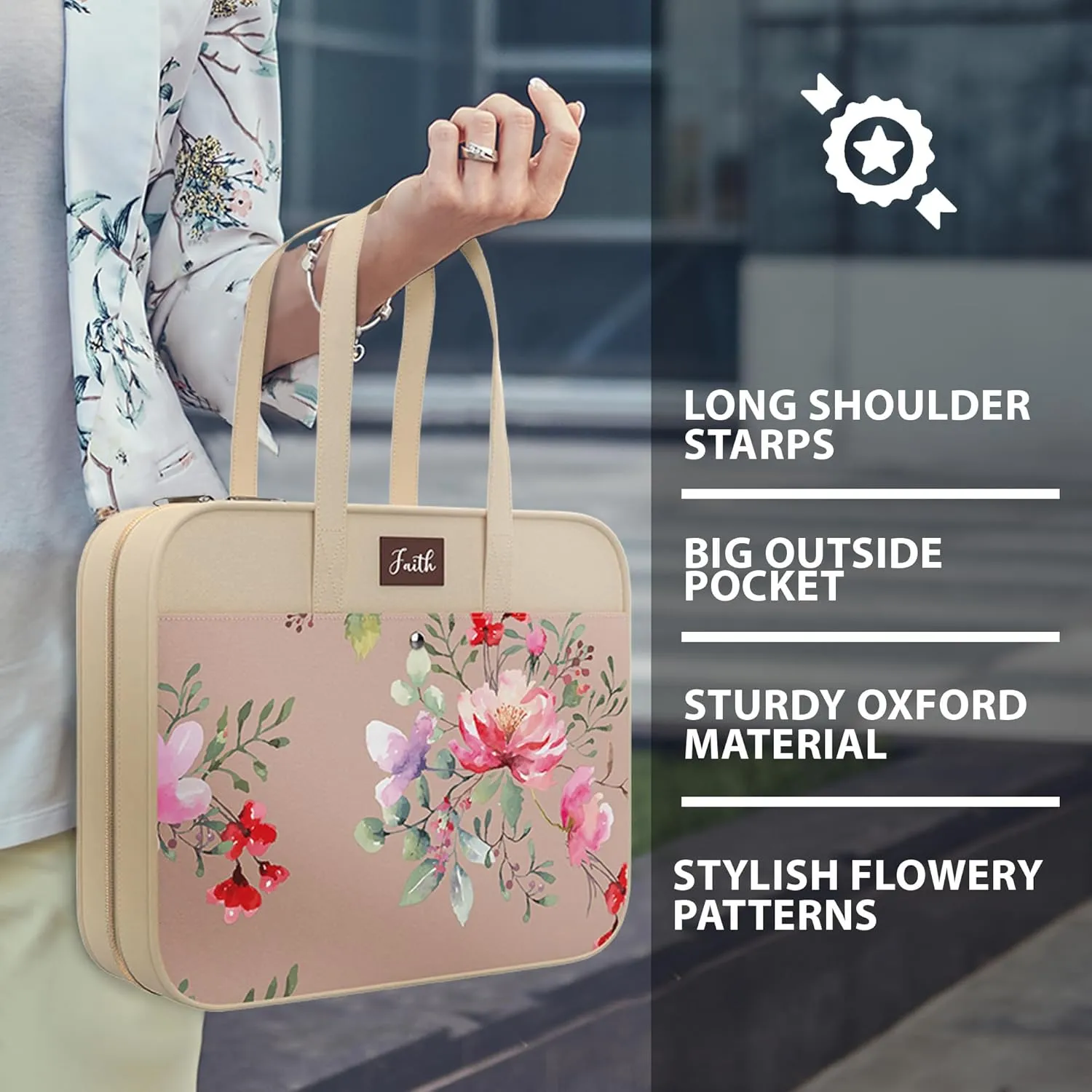 DEHITE Bible Bags for Women – Milky Floral Bible Carrying Case – Tote Bag Large – Book Size 11.8 x 10 x 4.1 in – Pen Slot – Zippered Pocket – Shoulder Strap – Premium Fabric – Christian Gift