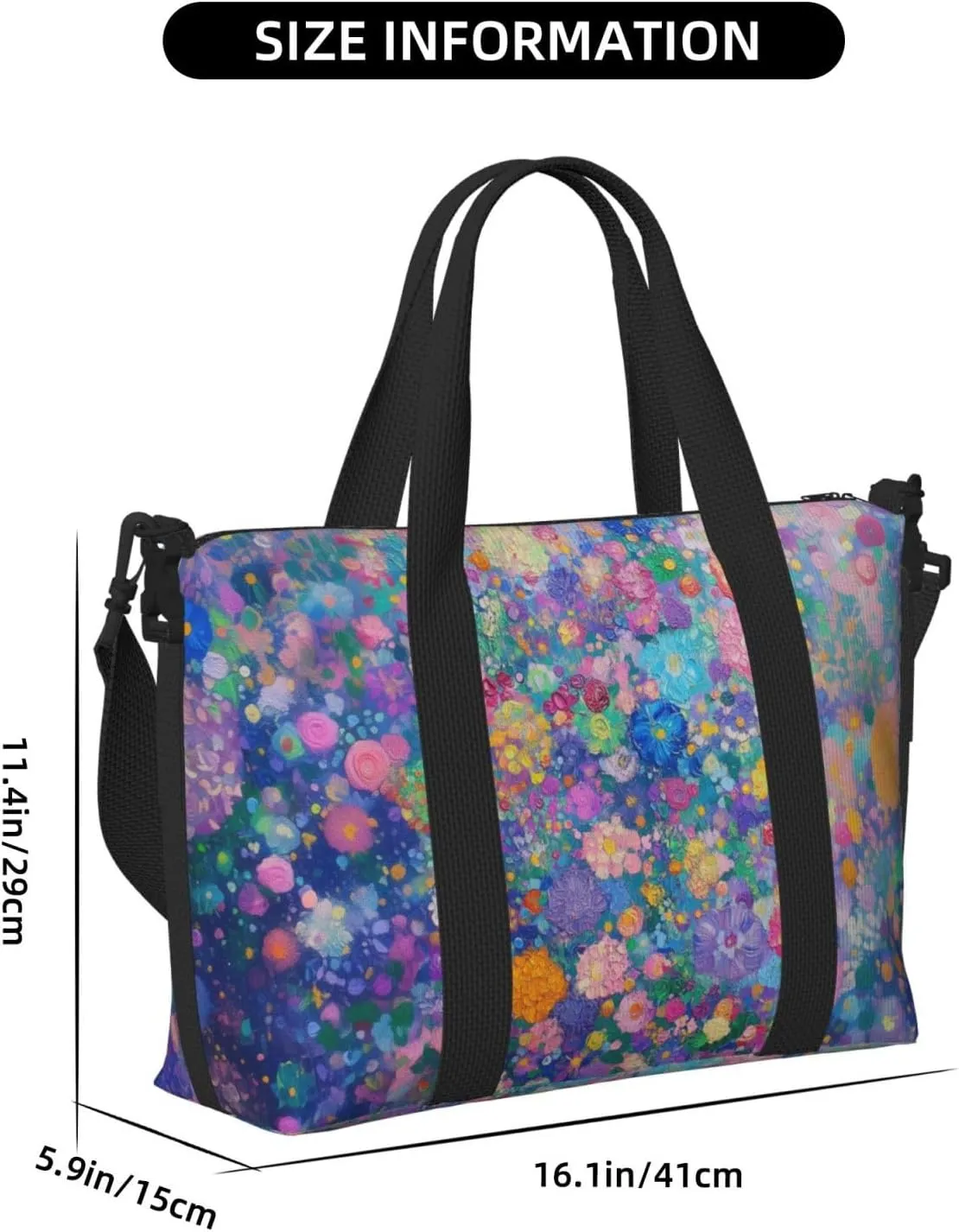 dense flower art print Travel Duffel Bag, Sports Tote Gym Bag, Swim Pool Bag Large Shoulder Tote Bag for Beach Weekender