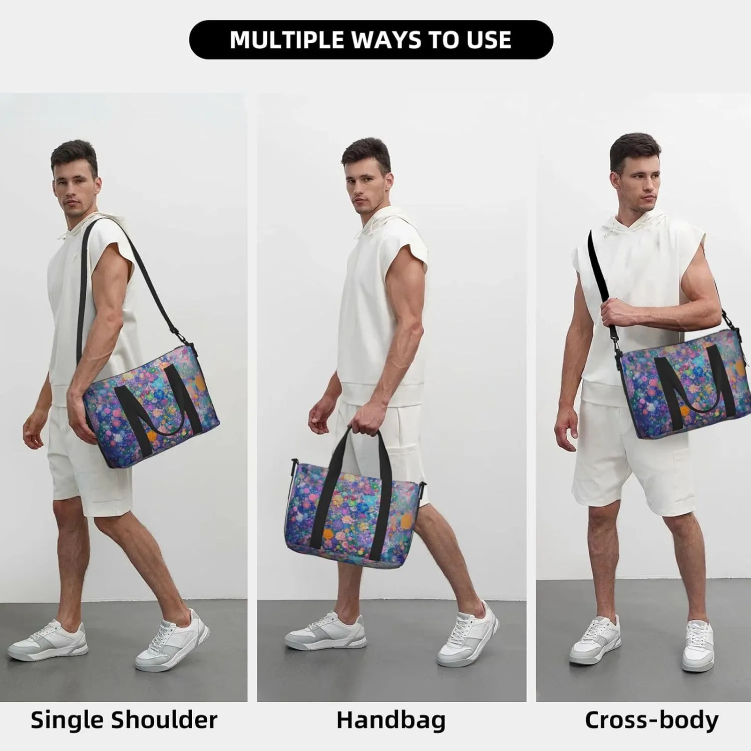 dense flower art print Travel Duffel Bag, Sports Tote Gym Bag, Swim Pool Bag Large Shoulder Tote Bag for Beach Weekender