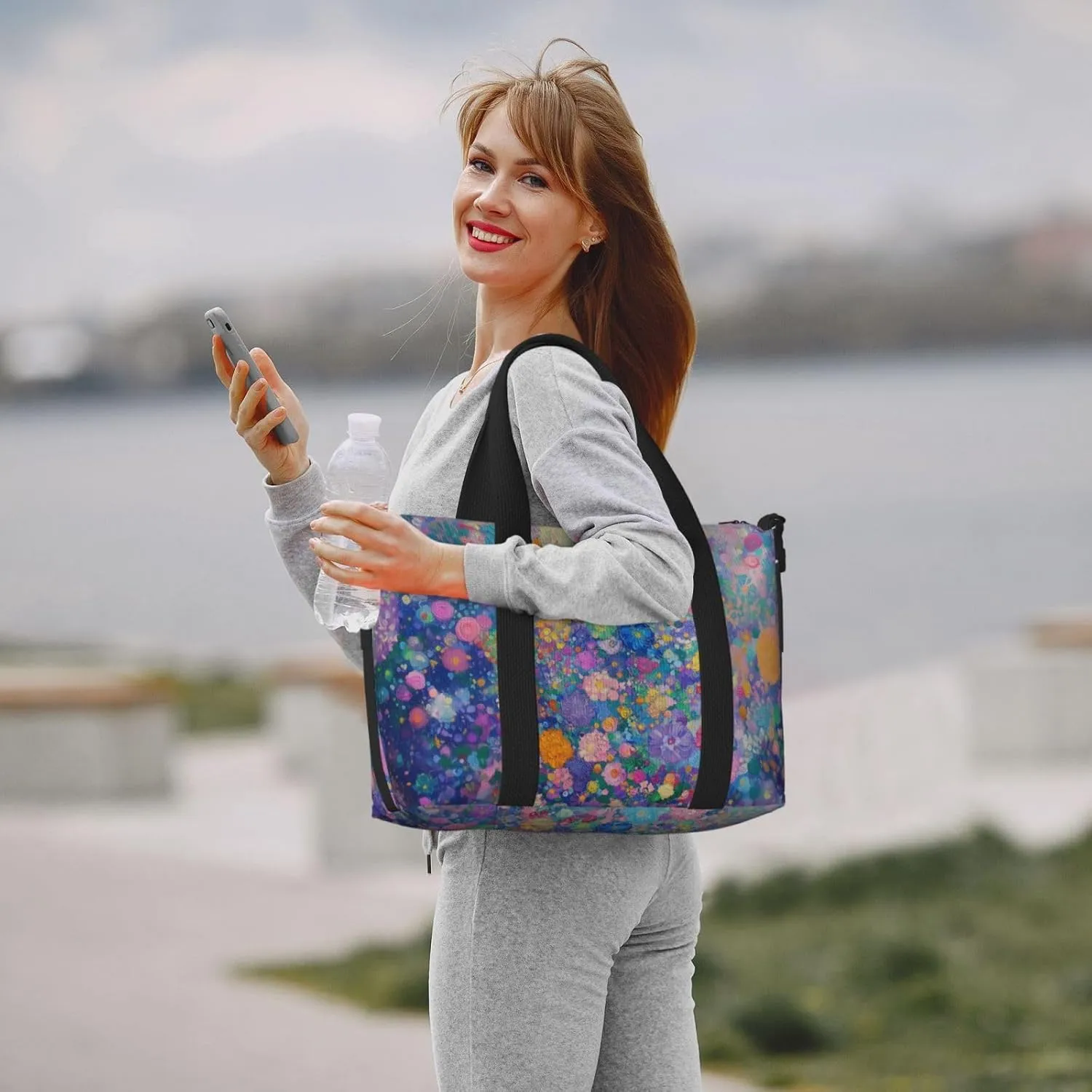 dense flower art print Travel Duffel Bag, Sports Tote Gym Bag, Swim Pool Bag Large Shoulder Tote Bag for Beach Weekender