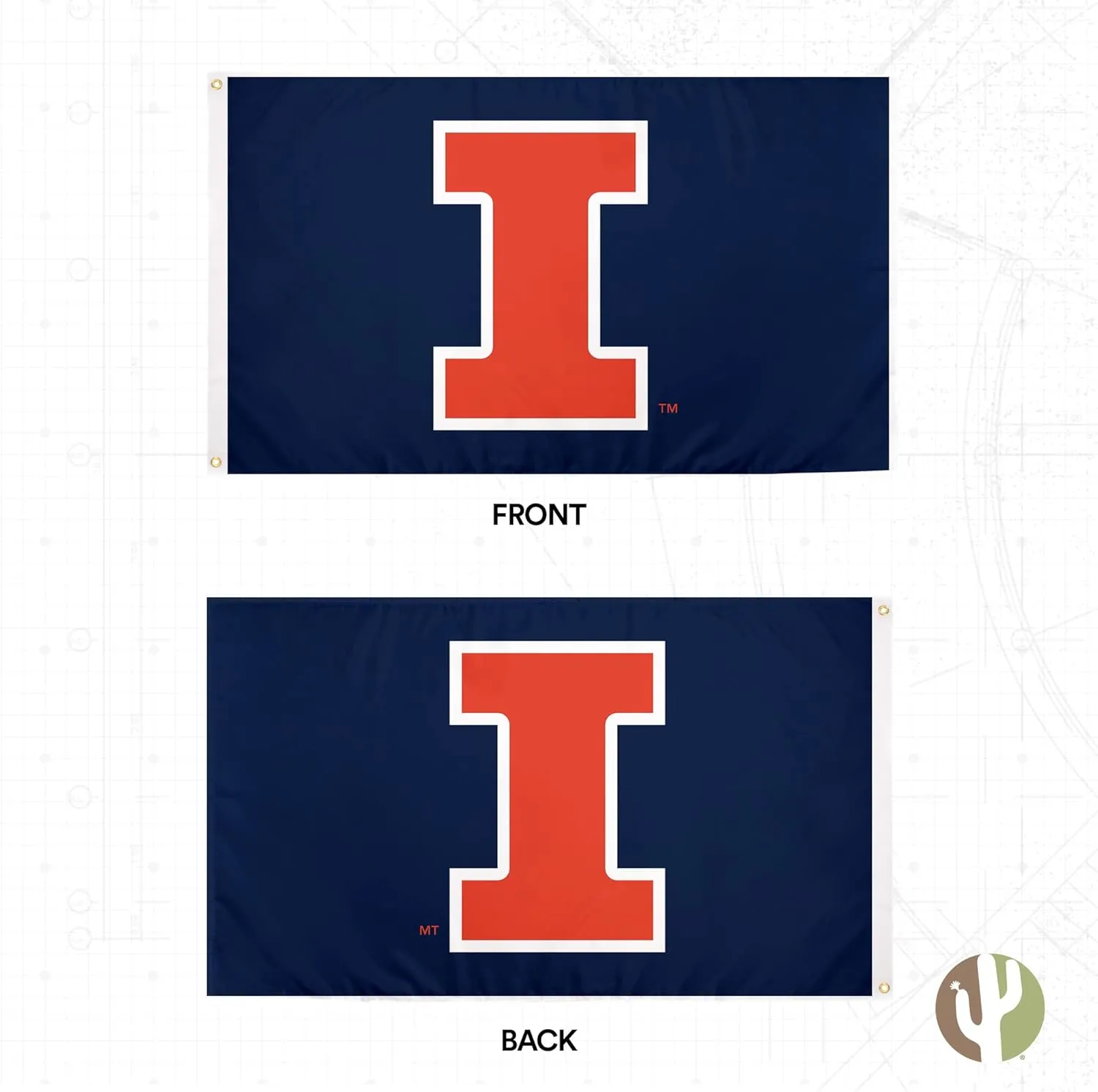 Desert Cactus University of Illinois UI Flag - 3 x 5 Feet Illini Banner, Indoor/Outdoor Durable Fabric, 100% Polyester Design (Style C)