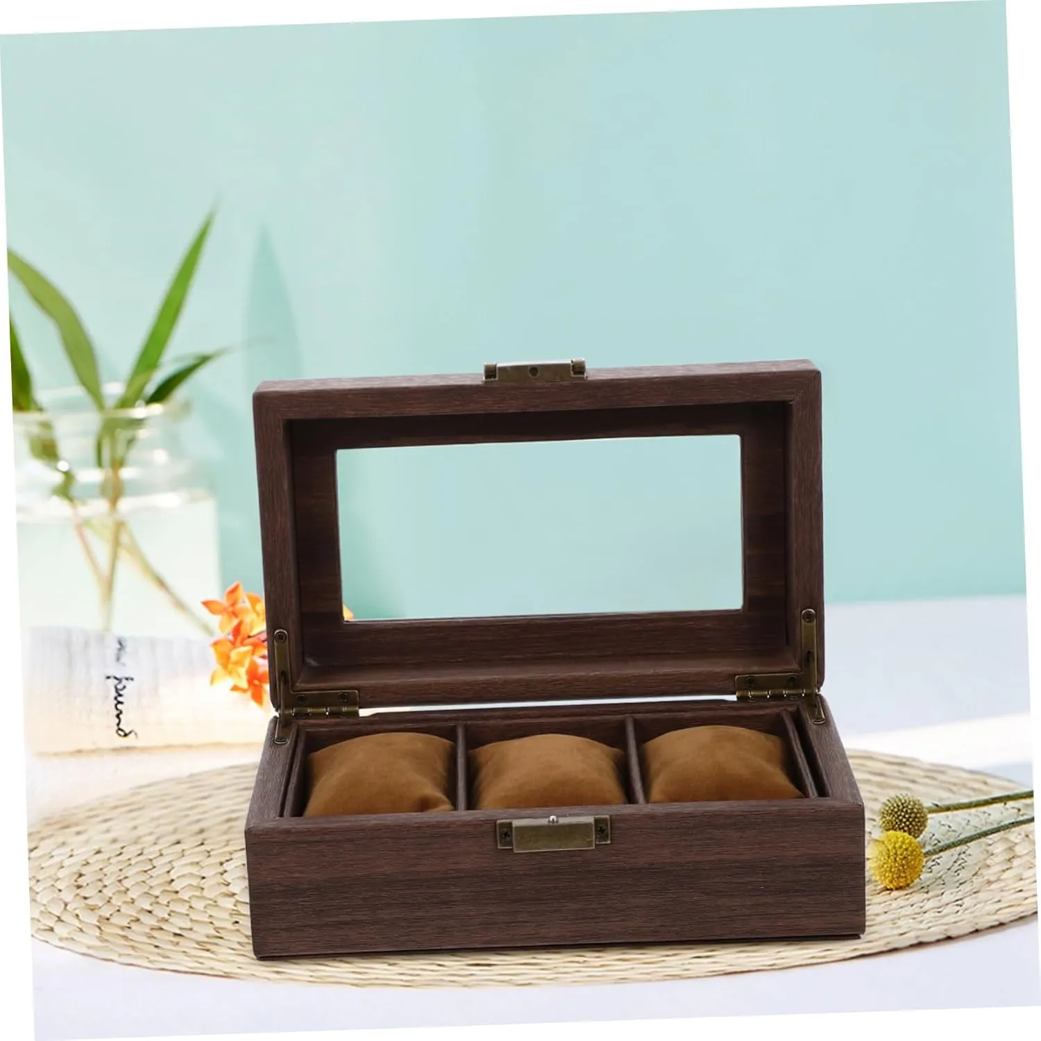 Desktop Wood Watch Box Bracelet Display Case for Women Multi-functional Organizer for Jewelry Watches Storage Simple Design for Dresser Vanity