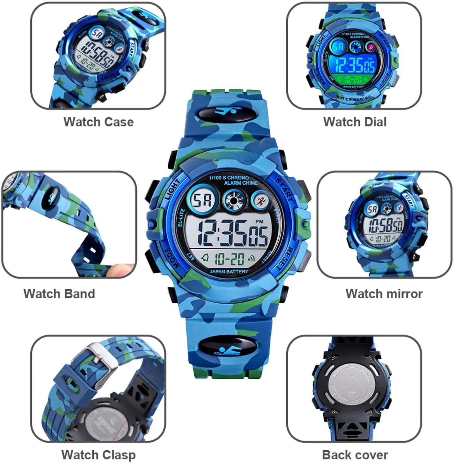 Digital Sports Watch Waterproof 50M, Outdoor Tactical Wristwatch with Stopwatch, Alarm, EL Backlight, Chronograph, Durable PU Band for Active Use