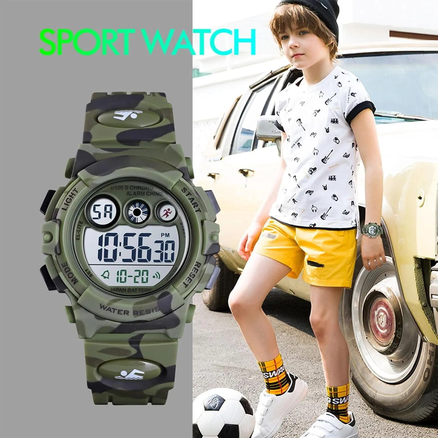 Digital Sports Watch Waterproof 50M, Outdoor Tactical Wristwatch with Stopwatch, Alarm, EL Backlight, Chronograph, Durable PU Band for Active Use