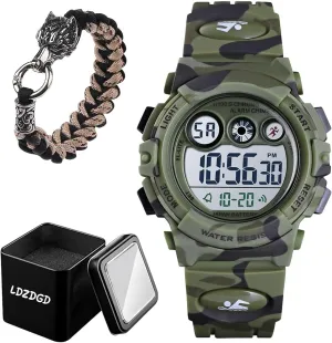 Digital Sports Watch Waterproof 50M, Outdoor Tactical Wristwatch with Stopwatch, Alarm, EL Backlight, Chronograph, Durable PU Band for Active Use