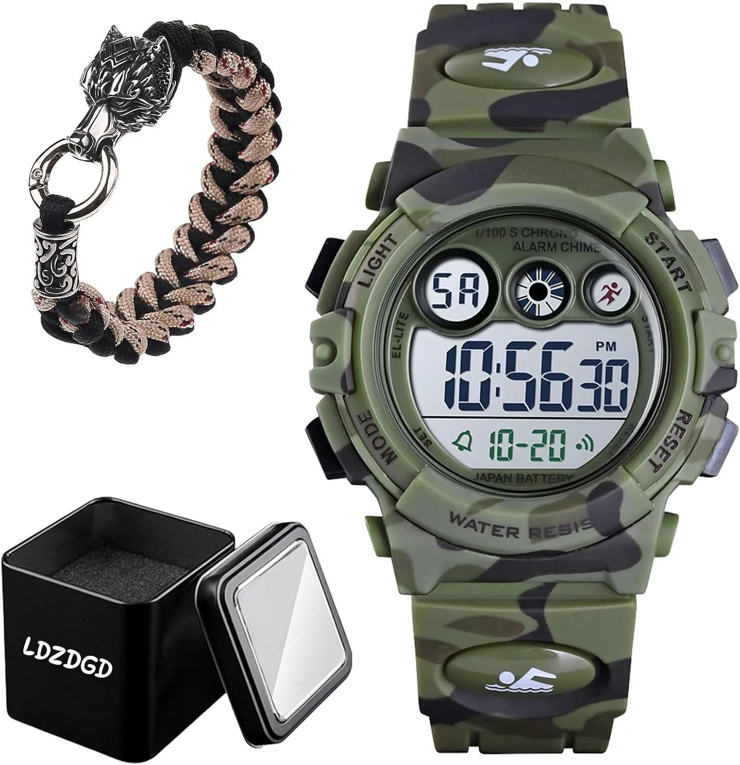 Digital Sports Watch Waterproof 50M, Outdoor Tactical Wristwatch with Stopwatch, Alarm, EL Backlight, Chronograph, Durable PU Band for Active Use