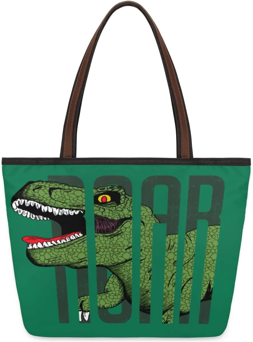 Dinosaur Cool Roar Tote Bag Tote Purse for Women with Zipper Womens Handbags for Work Travel