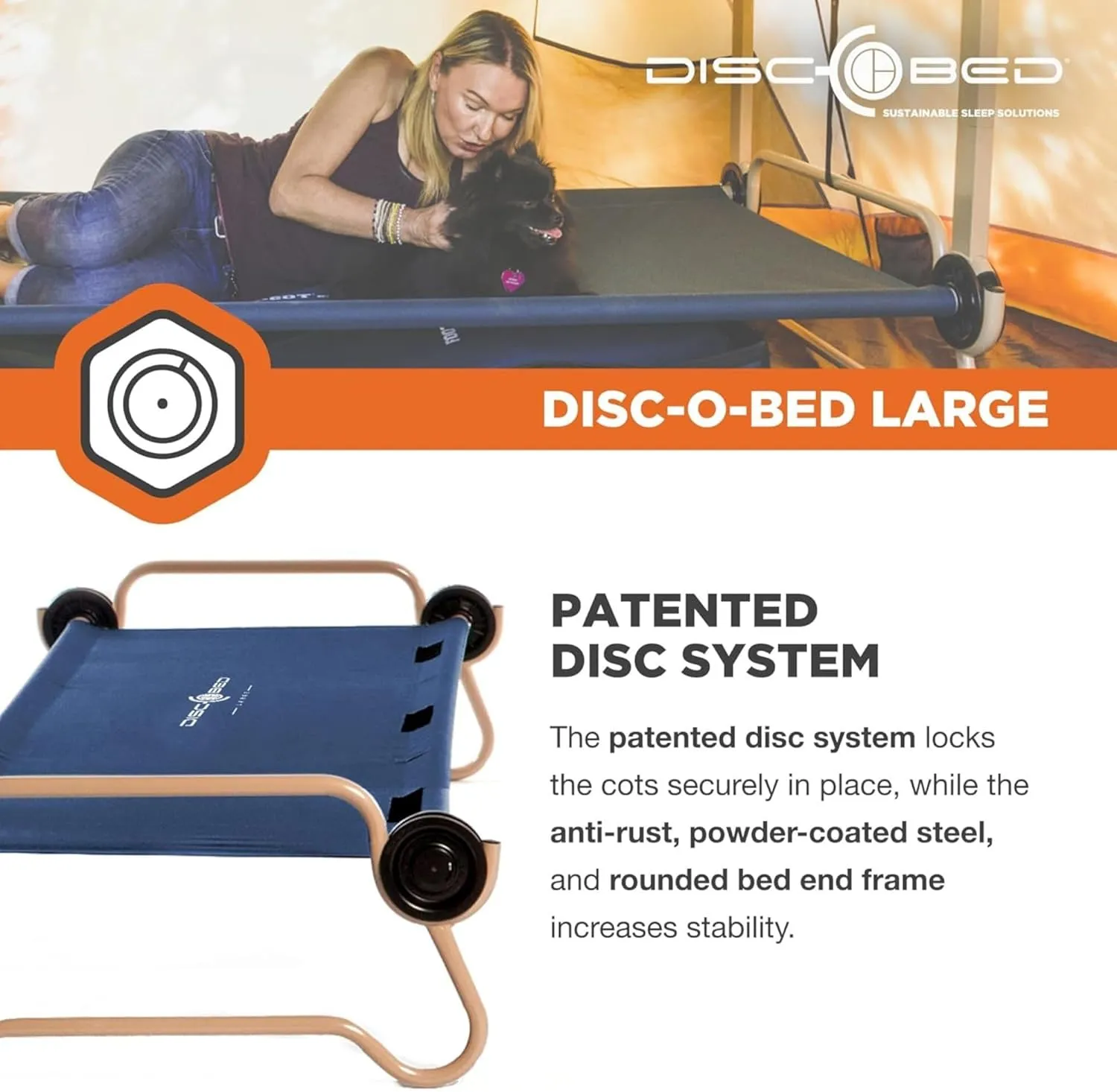Disc-O-Bed Large Outdoor Convertible 2 Person Bench and Double Camping Cot Portable Bed Bunk System for Adults