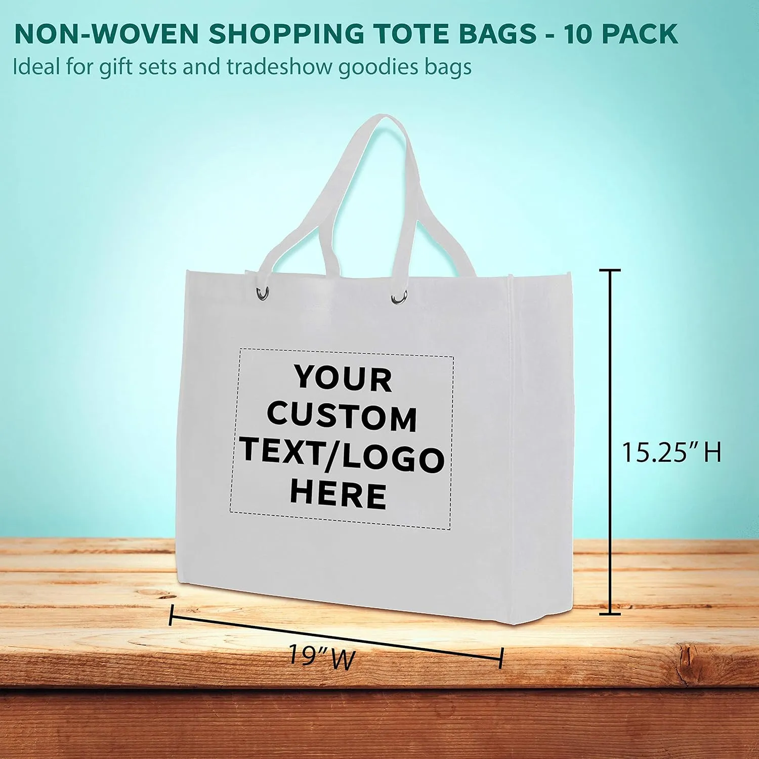 DISCOUNT PROMOS Custom Reusable Shopping Tote Bags- 10 Pack - Personalized Logo, Text - Canvas Cloth Grocery Shopping Bags - White