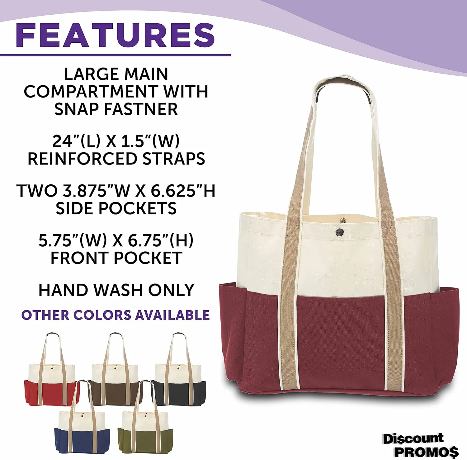DISCOUNT PROMOS Dual Color Shoulder Tote Bags Set of 6, Bulk Pack - Cool Modern Design, Perfect For Everyday Use - Burgundy