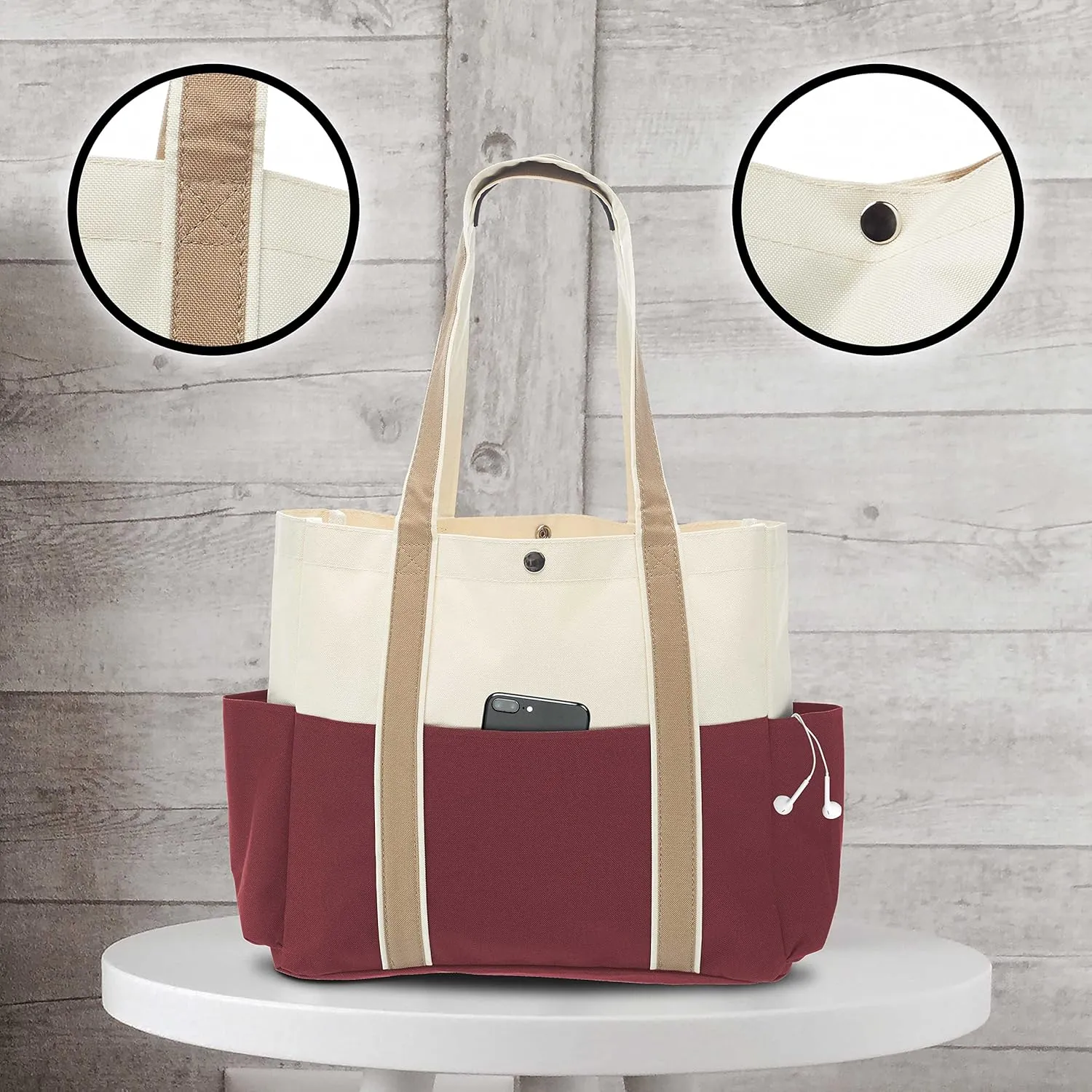 DISCOUNT PROMOS Dual Color Shoulder Tote Bags Set of 6, Bulk Pack - Cool Modern Design, Perfect For Everyday Use - Burgundy