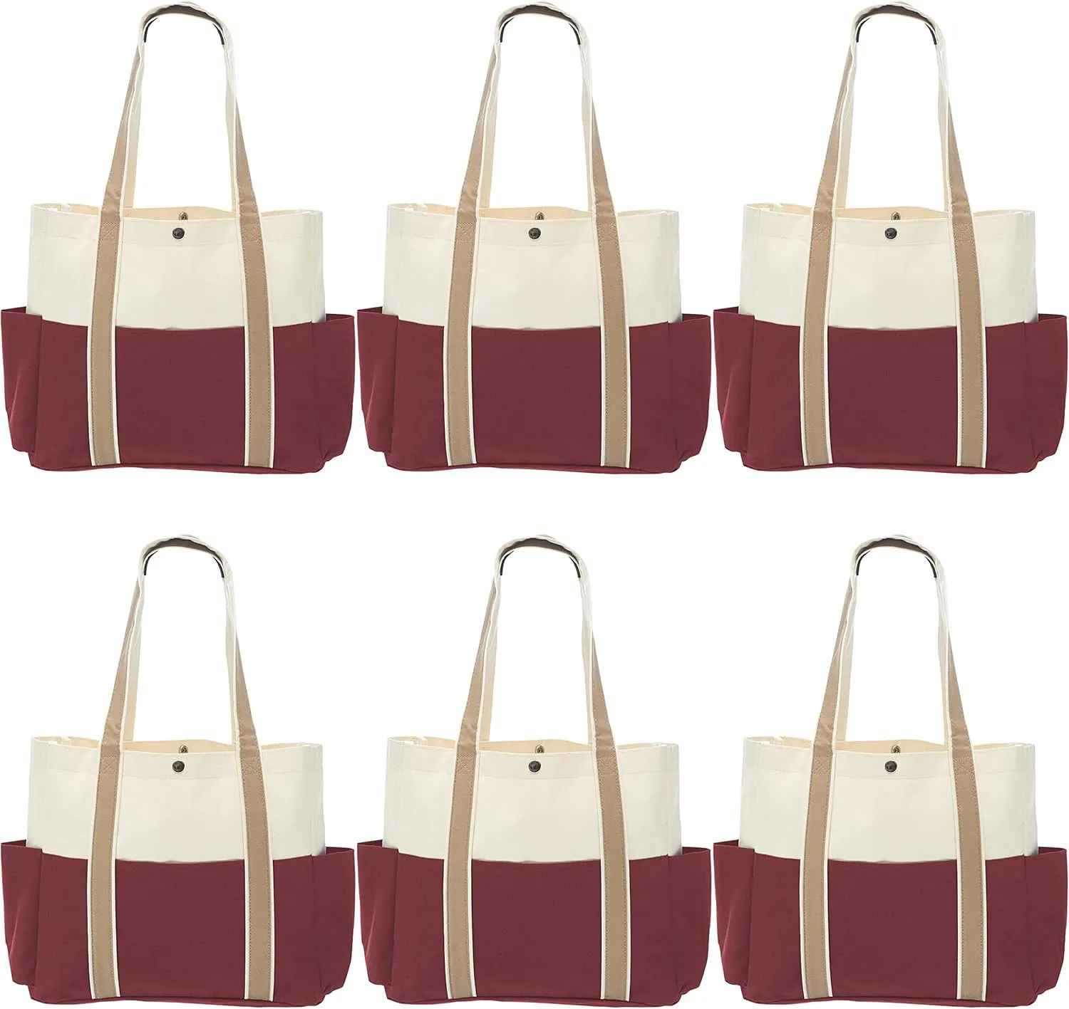 DISCOUNT PROMOS Dual Color Shoulder Tote Bags Set of 6, Bulk Pack - Cool Modern Design, Perfect For Everyday Use - Burgundy