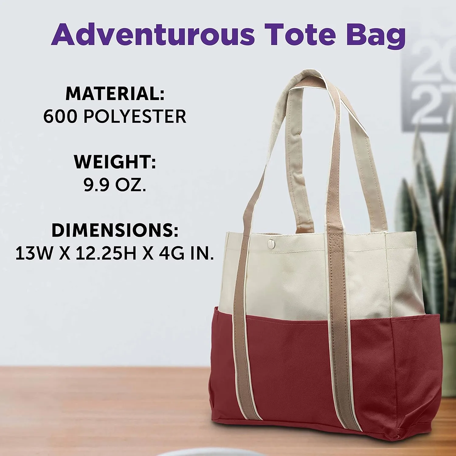 DISCOUNT PROMOS Dual Color Shoulder Tote Bags Set of 6, Bulk Pack - Cool Modern Design, Perfect For Everyday Use - Burgundy