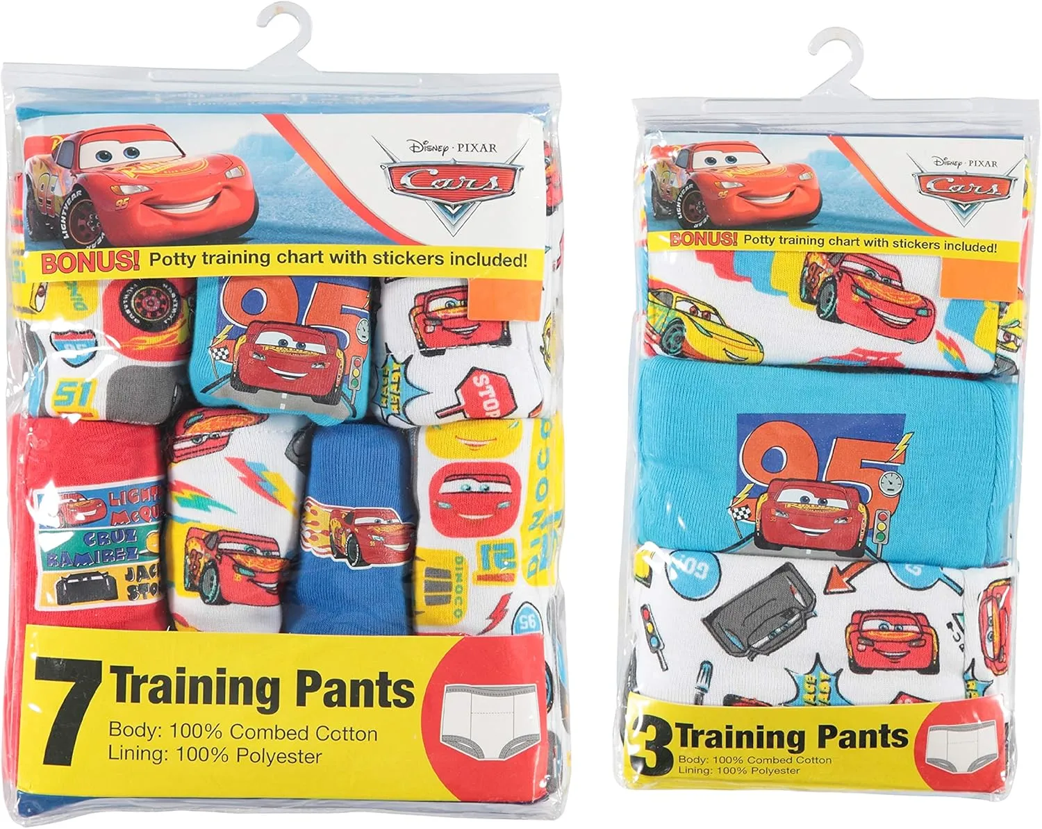 Disney Boys' Pixar Cars Toddler Potty Training Pant and Starter Kit with Stickers & Tracking Chart Sizes 18m, 2t, 3t, 4t