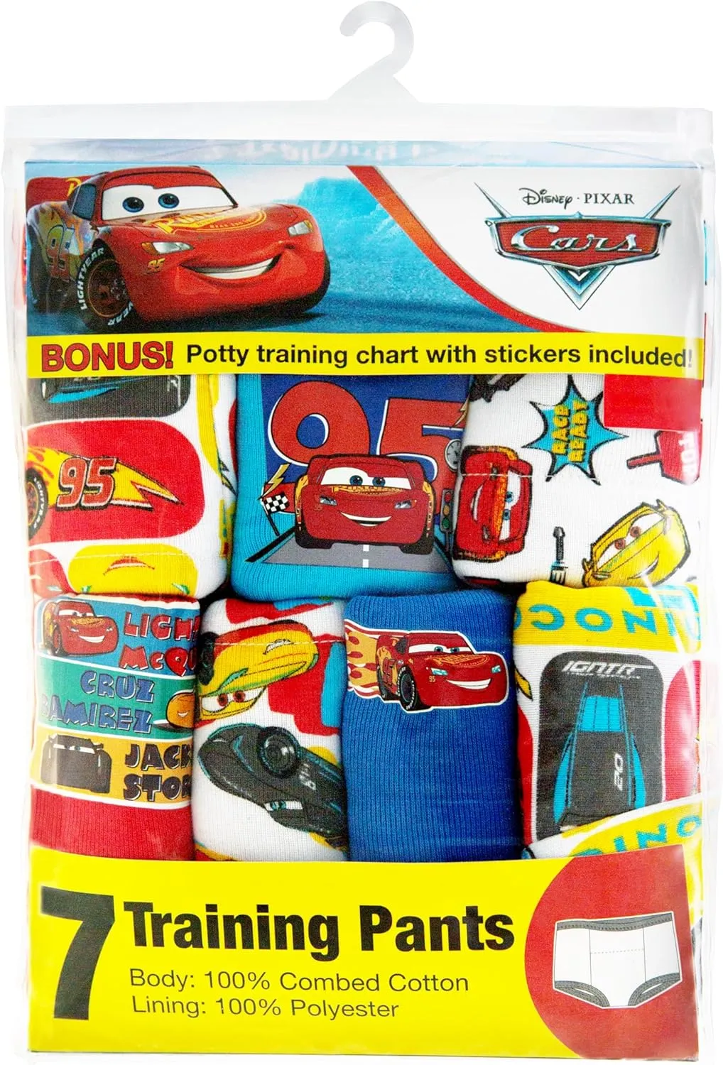 Disney Boys' Pixar Cars Toddler Potty Training Pant and Starter Kit with Stickers & Tracking Chart Sizes 18m, 2t, 3t, 4t