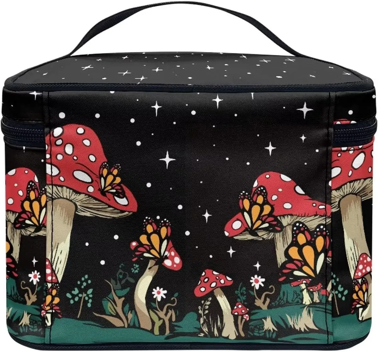 doginthehole Mushrooms Makeup Bag Travel Cosmetic Bag Large Zipper Pouch Travel Toiletry Organizer Bag Portable Makeup Carrying Case for Women Girls