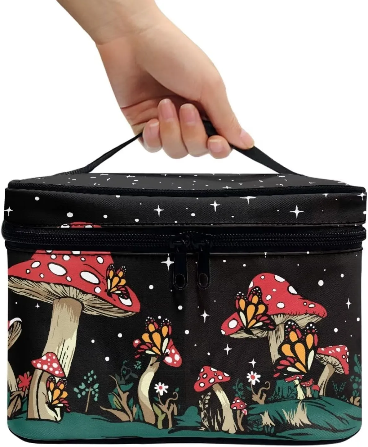 doginthehole Mushrooms Makeup Bag Travel Cosmetic Bag Large Zipper Pouch Travel Toiletry Organizer Bag Portable Makeup Carrying Case for Women Girls