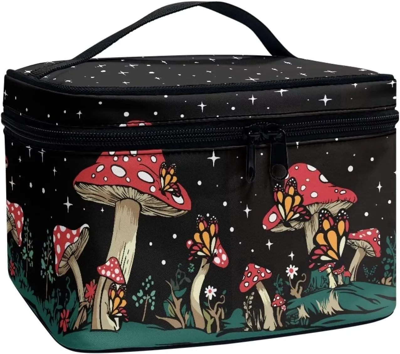 doginthehole Mushrooms Makeup Bag Travel Cosmetic Bag Large Zipper Pouch Travel Toiletry Organizer Bag Portable Makeup Carrying Case for Women Girls