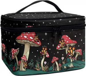 doginthehole Mushrooms Makeup Bag Travel Cosmetic Bag Large Zipper Pouch Travel Toiletry Organizer Bag Portable Makeup Carrying Case for Women Girls