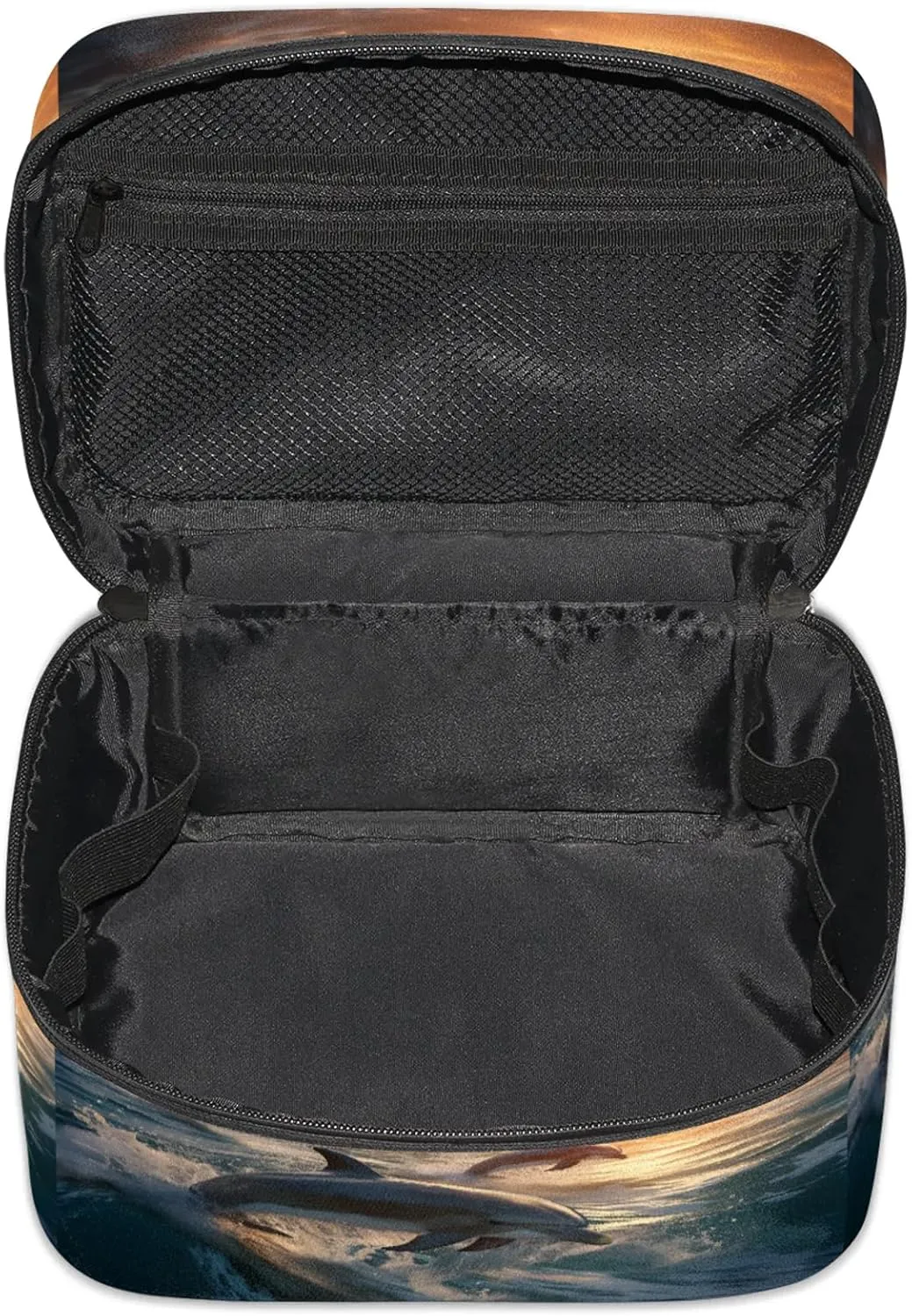 Dolphin Printing Travel Toiletry Bag Large Capacity Makeup Case Organizer with Handle Cosmetic Case for Women Girls
