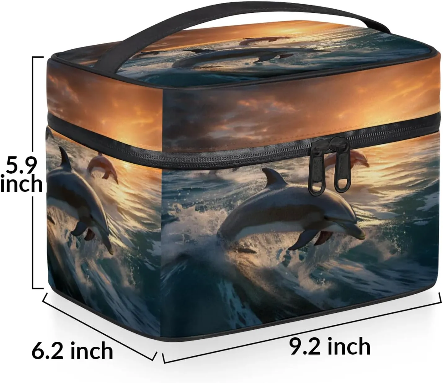 Dolphin Printing Travel Toiletry Bag Large Capacity Makeup Case Organizer with Handle Cosmetic Case for Women Girls