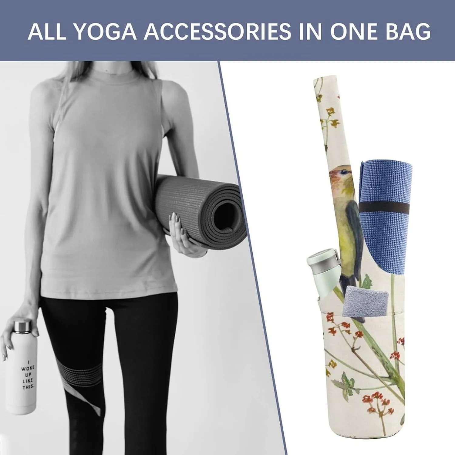 Donnapink Yoga Mat Bag, Canvas Storage Bag with Pocket Shoulder Strap, Fashion Mat Bag