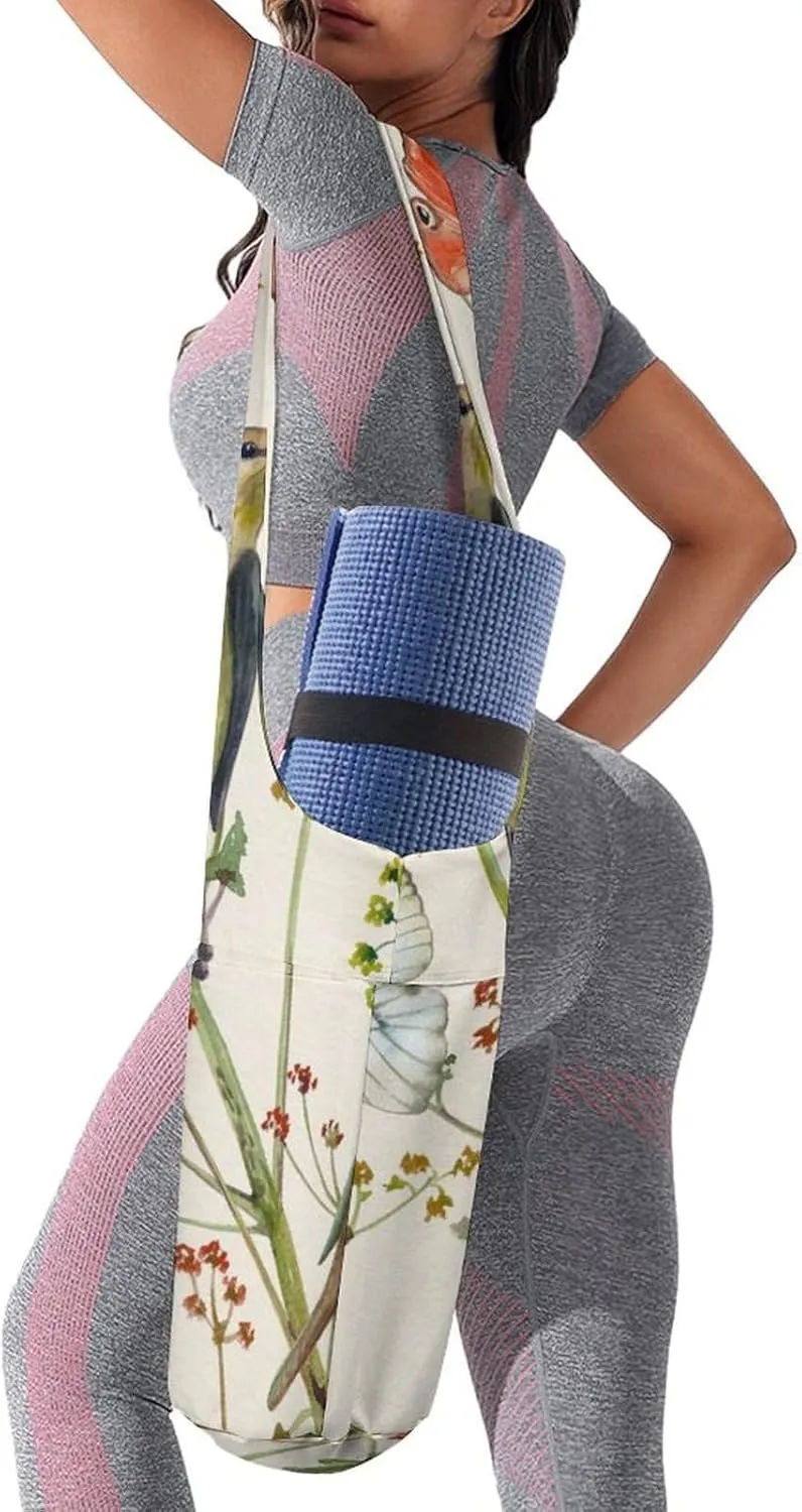 Donnapink Yoga Mat Bag, Canvas Storage Bag with Pocket Shoulder Strap, Fashion Mat Bag