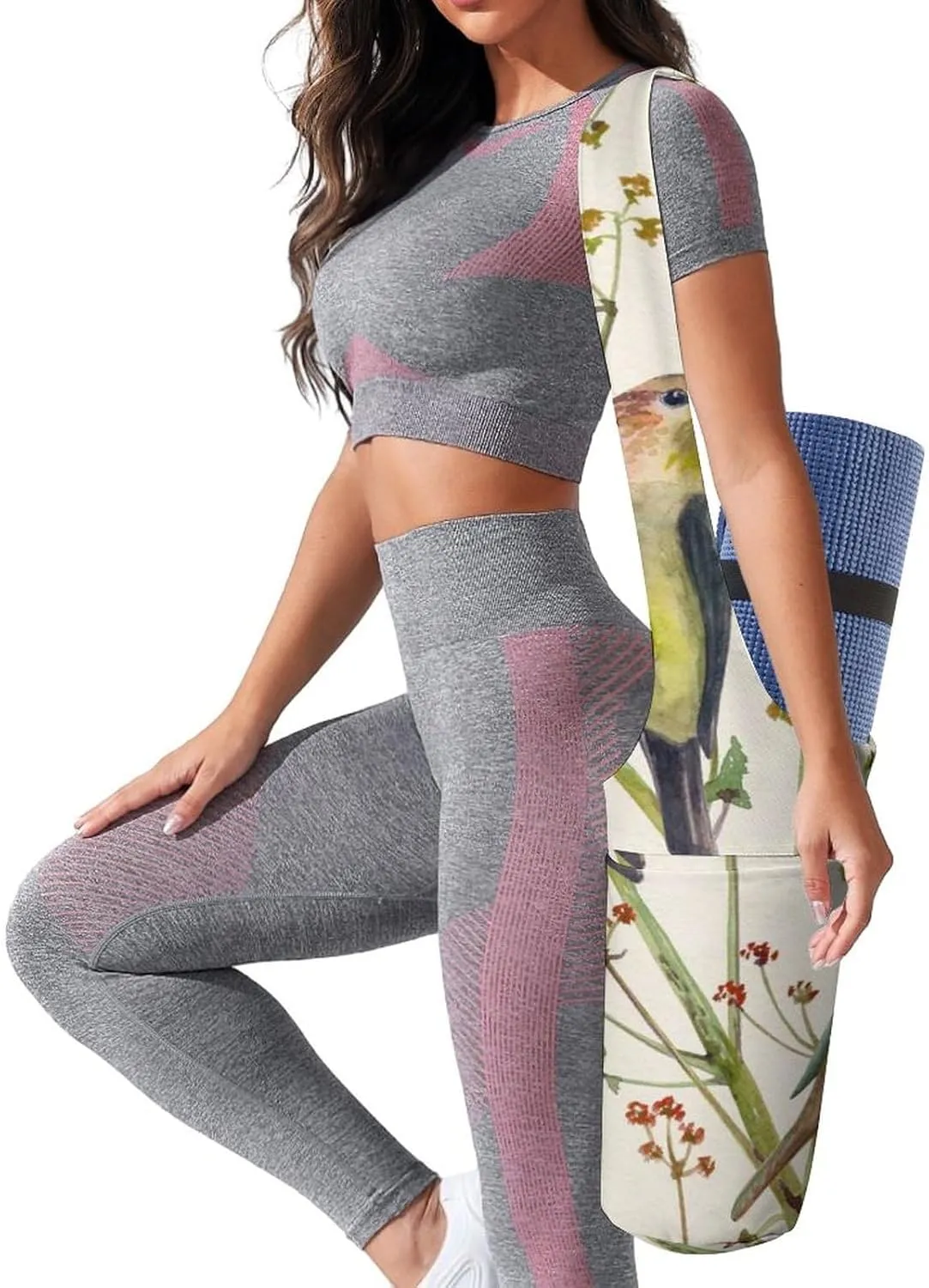 Donnapink Yoga Mat Bag, Canvas Storage Bag with Pocket Shoulder Strap, Fashion Mat Bag
