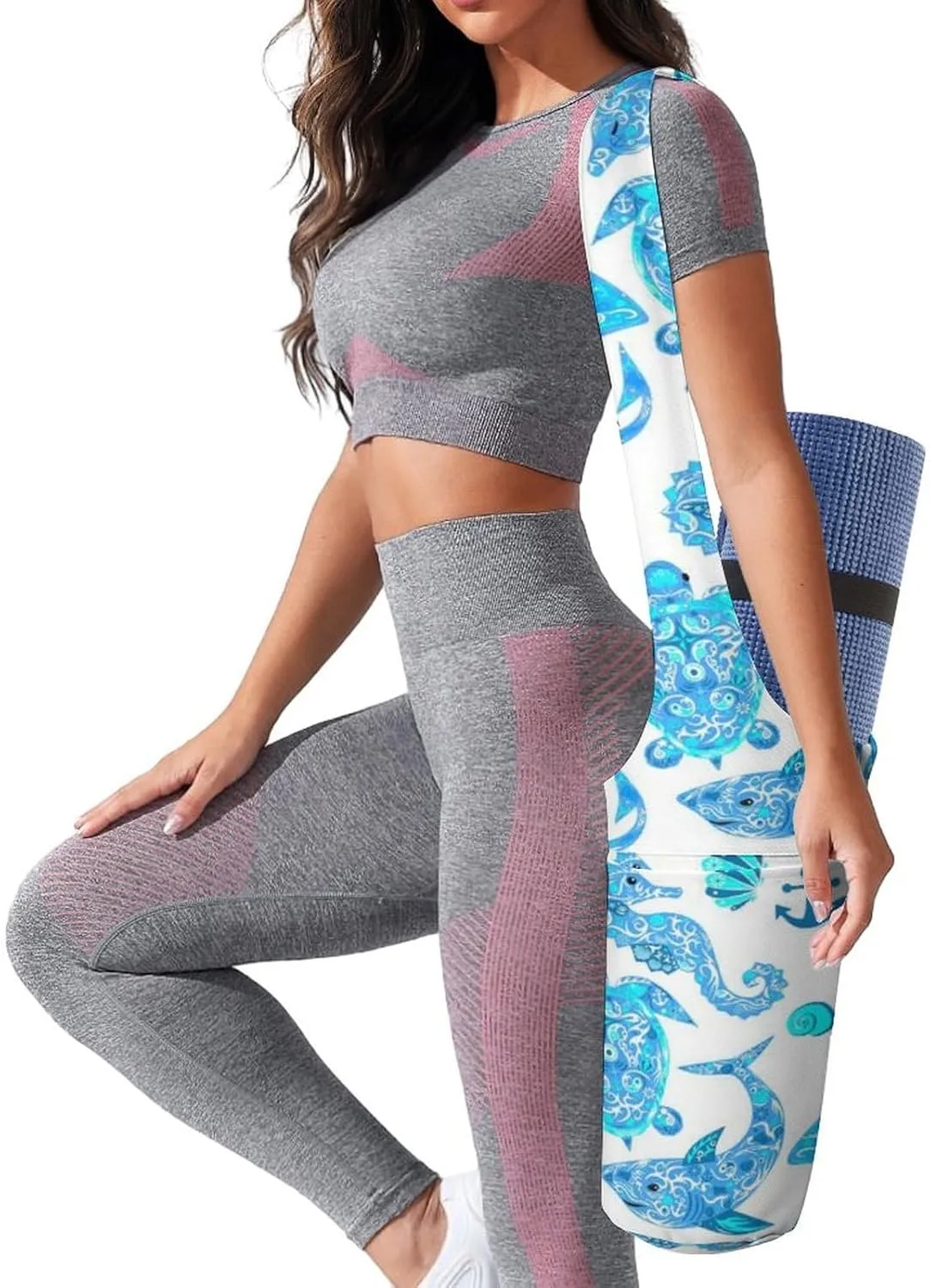 Donnapink Yoga Mat Bag, Canvas Storage Bag with Pocket Shoulder Strap, Fashion Mat Bag