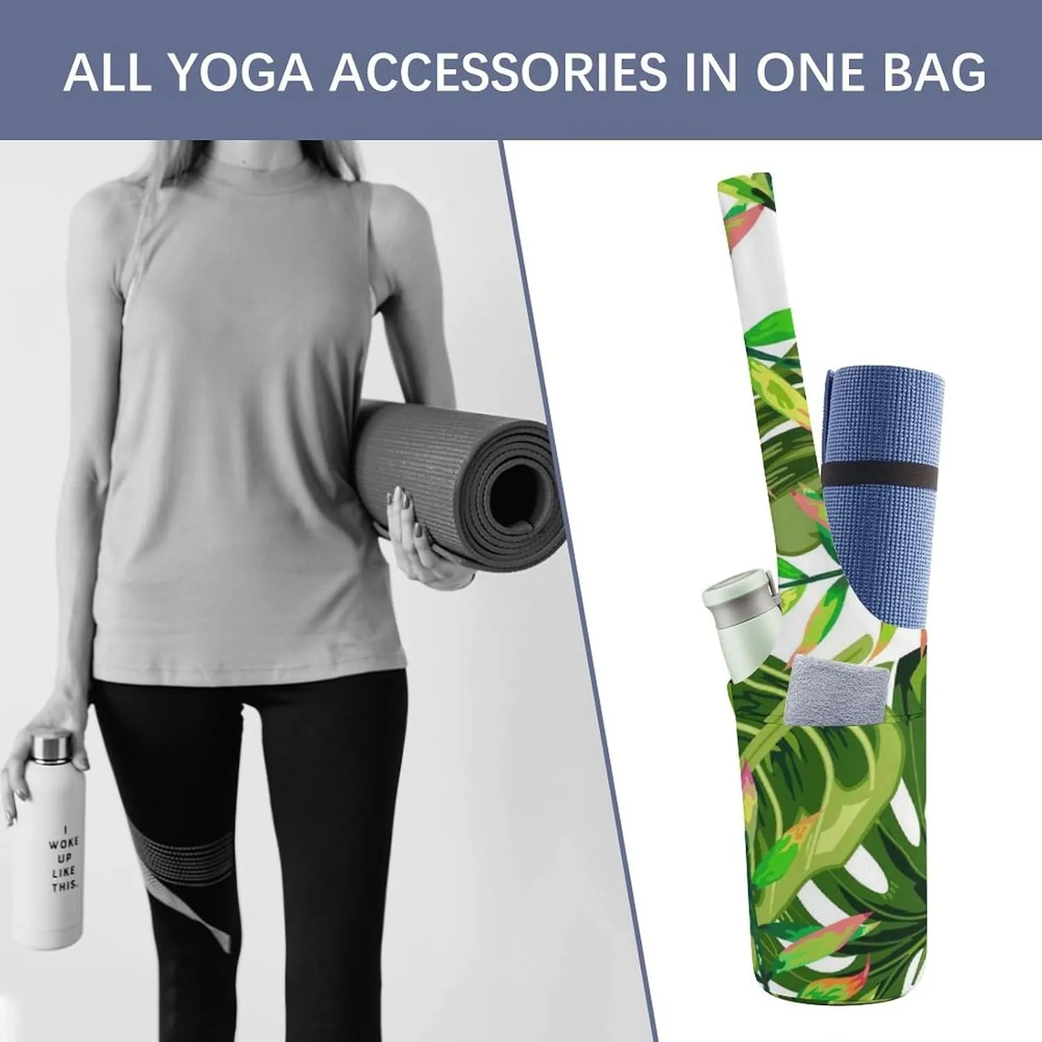 Donnapink Yoga Mat Bag, Canvas Storage Bag with Pocket Shoulder Strap, Fashion Mat Bag