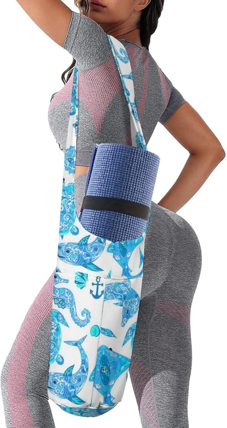 Donnapink Yoga Mat Bag, Canvas Storage Bag with Pocket Shoulder Strap, Fashion Mat Bag