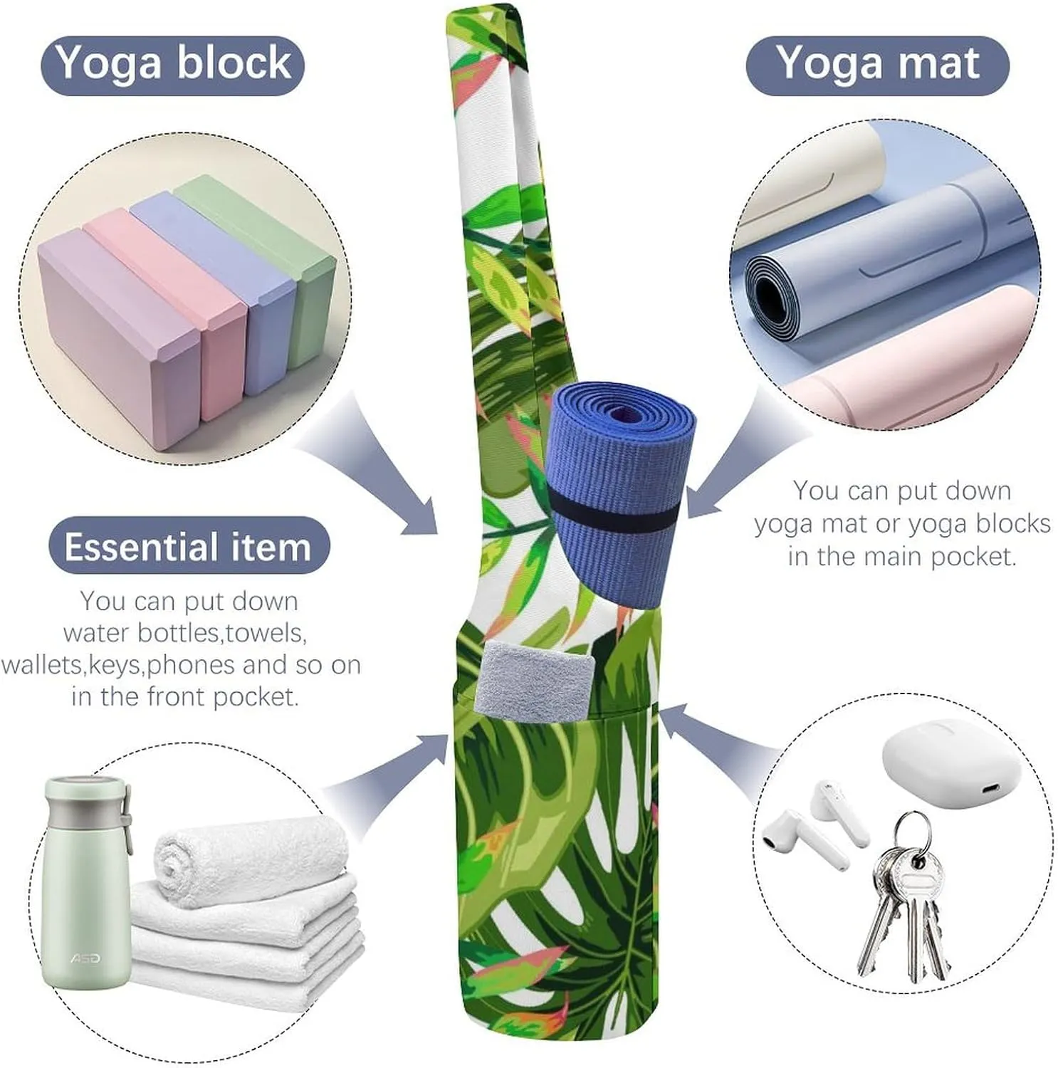 Donnapink Yoga Mat Bag, Canvas Storage Bag with Pocket Shoulder Strap, Fashion Mat Bag