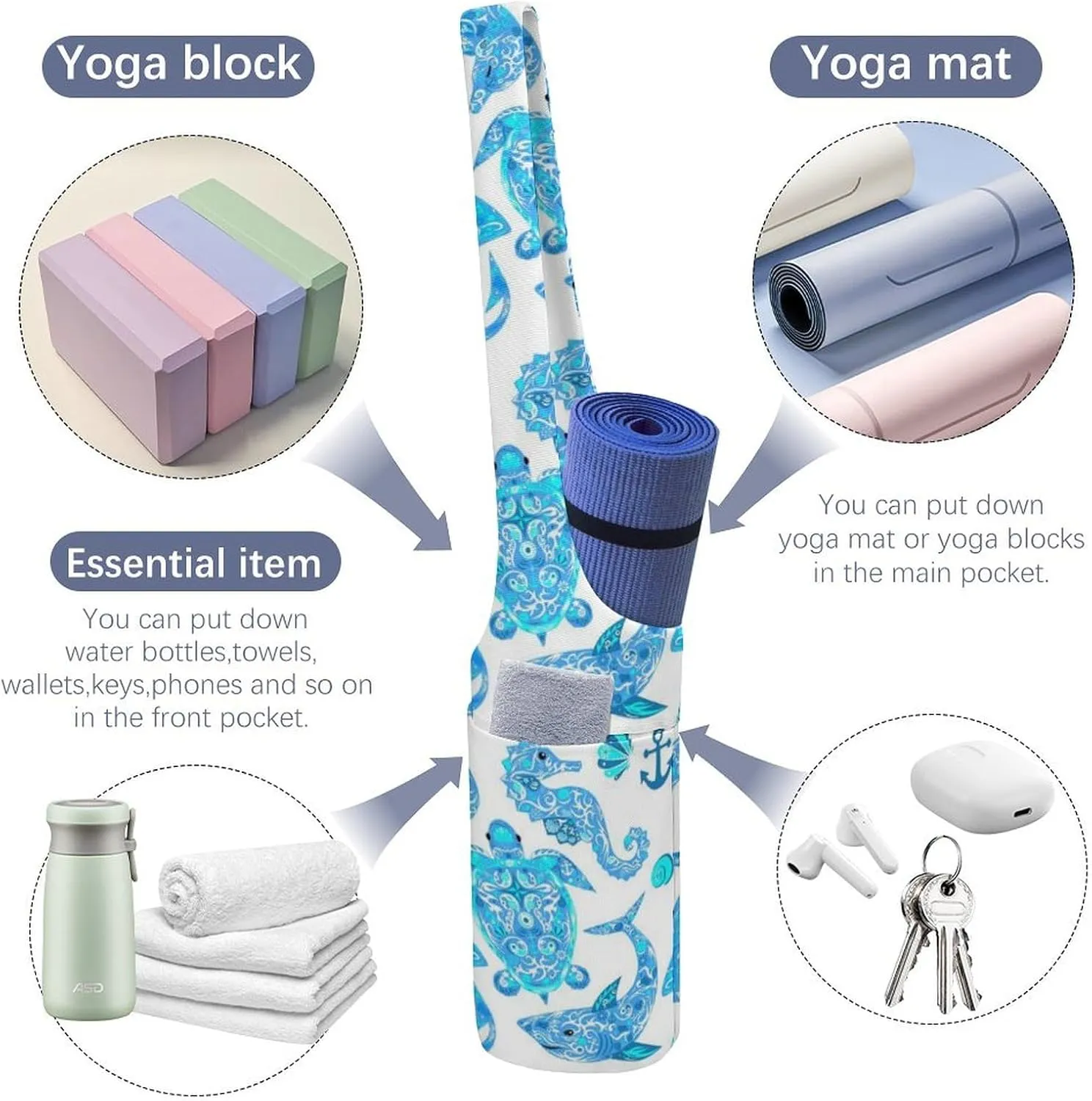 Donnapink Yoga Mat Bag, Canvas Storage Bag with Pocket Shoulder Strap, Fashion Mat Bag