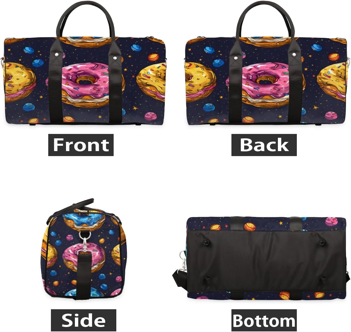 Donuts Dessert Travel Duffle Bag for Women Men Gym Duffel Foldable Bag Waterproof Weekender Colorful Duffle Tote
