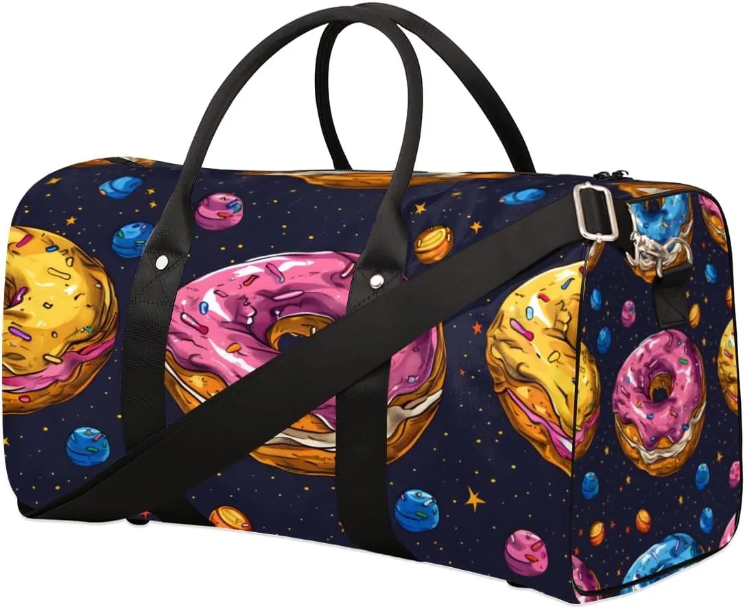 Donuts Dessert Travel Duffle Bag for Women Men Gym Duffel Foldable Bag Waterproof Weekender Colorful Duffle Tote