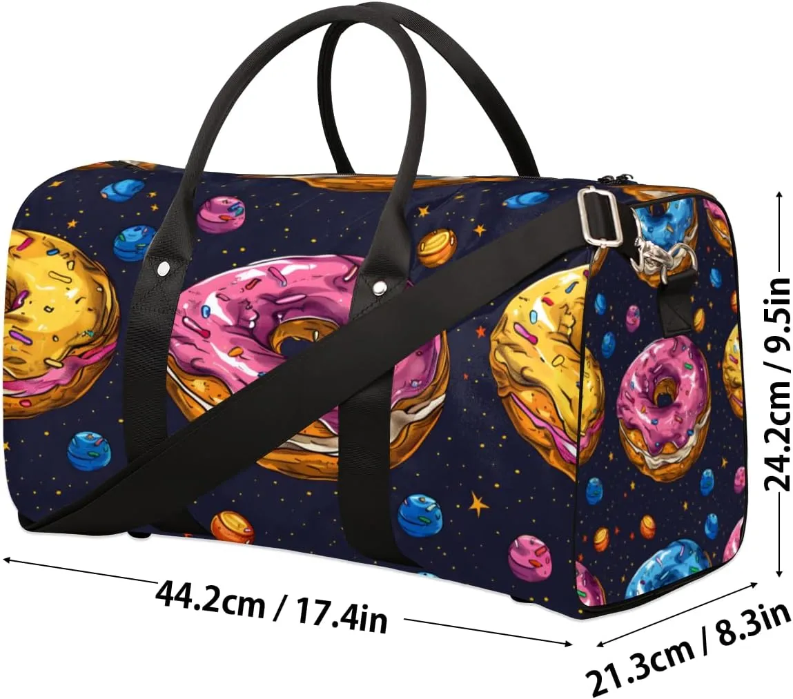 Donuts Dessert Travel Duffle Bag for Women Men Gym Duffel Foldable Bag Waterproof Weekender Colorful Duffle Tote