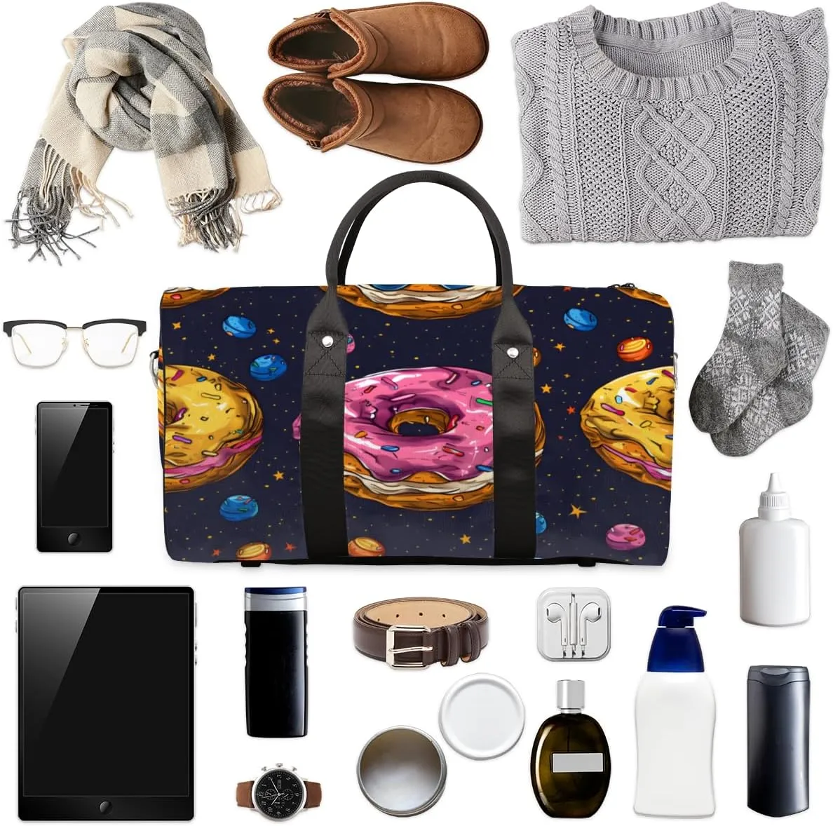 Donuts Dessert Travel Duffle Bag for Women Men Gym Duffel Foldable Bag Waterproof Weekender Colorful Duffle Tote
