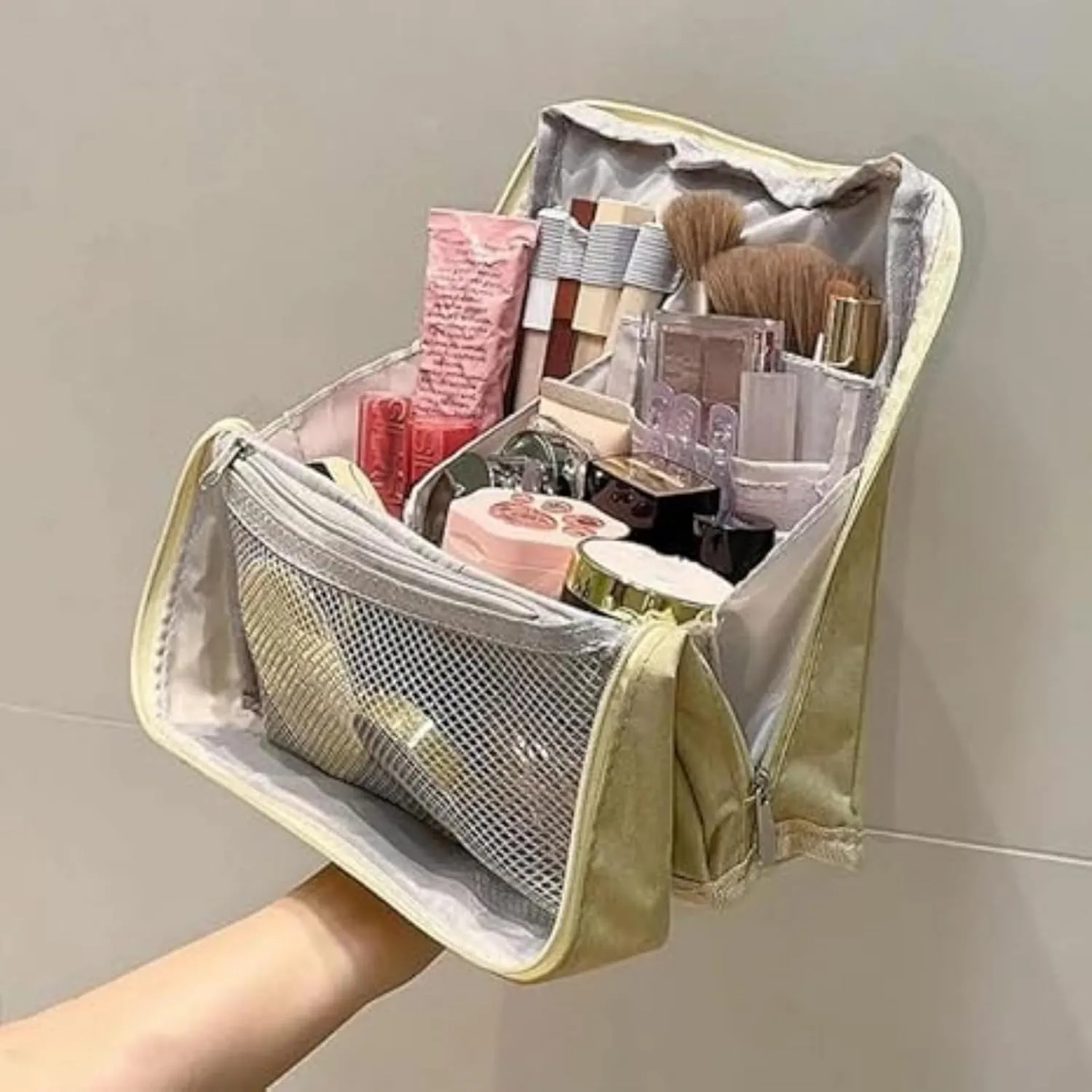 Doresty Makeup Bag, Relevanton Standing Makeup Bag, Doresty Multi-purpose Large Capacity Oxford Cloth Standing, with Compartments and Handle, Portable Travel Makeup Organizer (Navy)