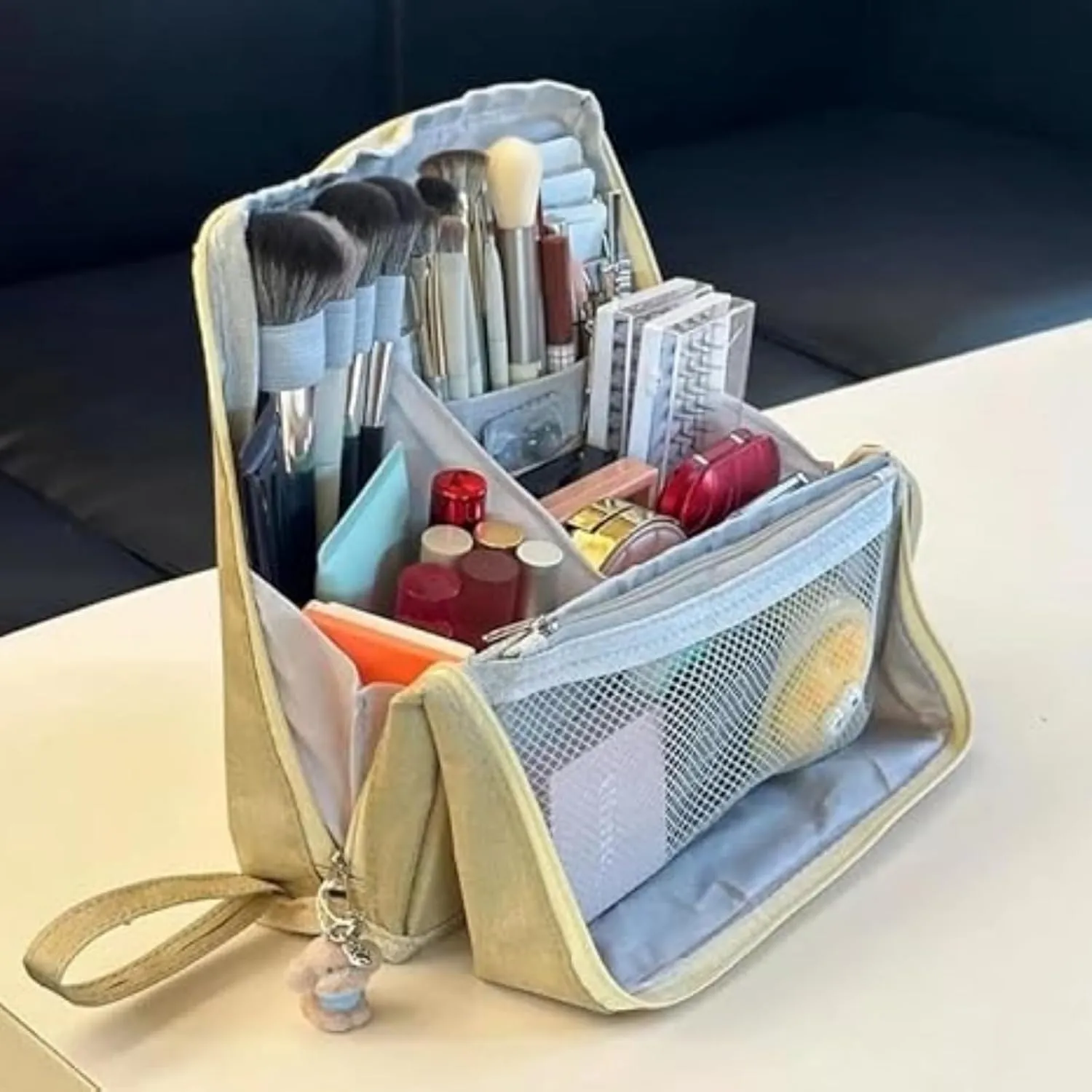 Doresty Makeup Bag, Relevanton Standing Makeup Bag, Doresty Multi-purpose Large Capacity Oxford Cloth Standing, with Compartments and Handle, Portable Travel Makeup Organizer (Navy)