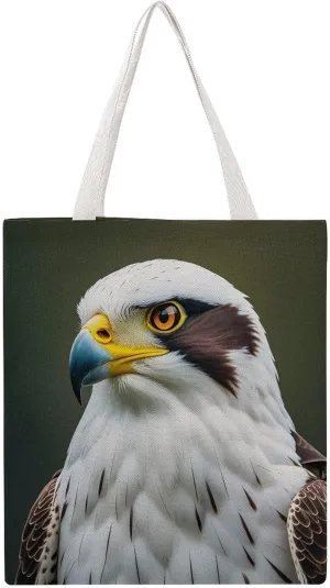 Double-Sided Printed Canvas Tote Bag Spear Falcon, White Eagle Printed - Large Reusable Grocery Bag with Unique Heat Transfer Designs, 16x15 Inch for Shopping/Beach/Travel Women Men