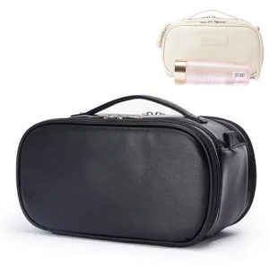 Double Zipper Large Capacity Portable Cosmetic Bag Portable Washing Travel Skin Care Products Makeup Brush Cosmetic Storage Bag (Black)